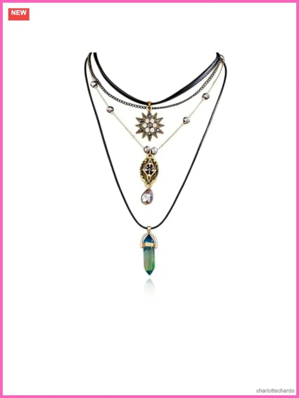 Layered Choker Necklace Set Gothic Teardrop Pendant Brass Women Jewelry Gift